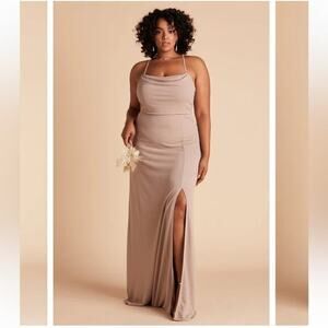 Birdy Grey Womens Dress XXL Taupe Ash Cowl‎ Neck Crepe Bridesmaid Maxi Long New